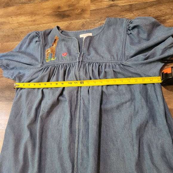 Go Softly Women's Patio Zip-up Denim Dress with Embroidered Animals Size Large - Picture 6 of 9